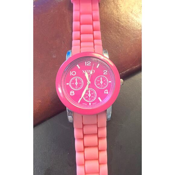 Women's 40mm Silver Tone XOXO Watch, Pink Bezel, Face and Poly Band - Picture 1 of 3